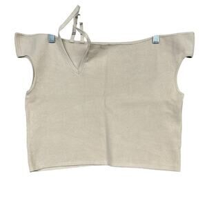 Express Womens Shirt Tan Off Shoulder Sweetheart Crop Top Thick Stretch Large